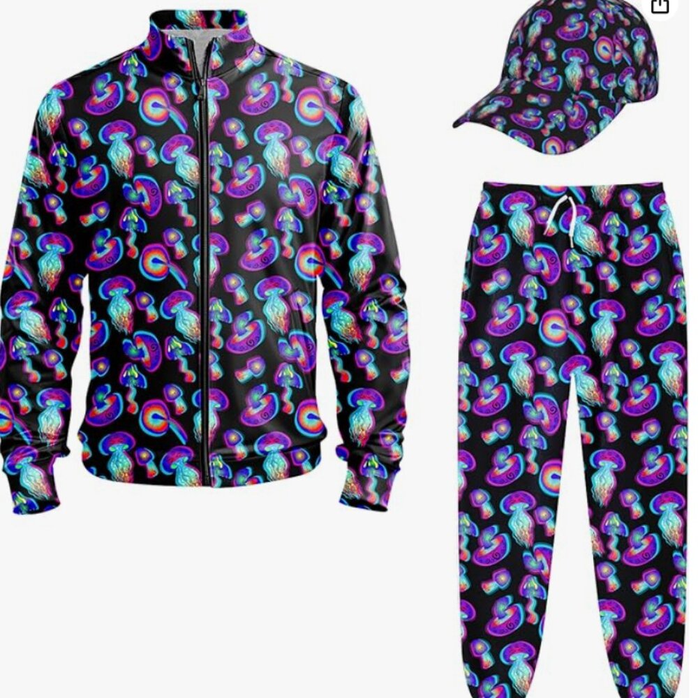 3 Pieces! Track Suit & Matching Hat! Mushroom Print!